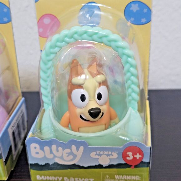 NEW Bluey & Bingo Bunny Basket  3” Figure Set of 2 w Sticker Sheet Green Purple - Picture 10 of 11